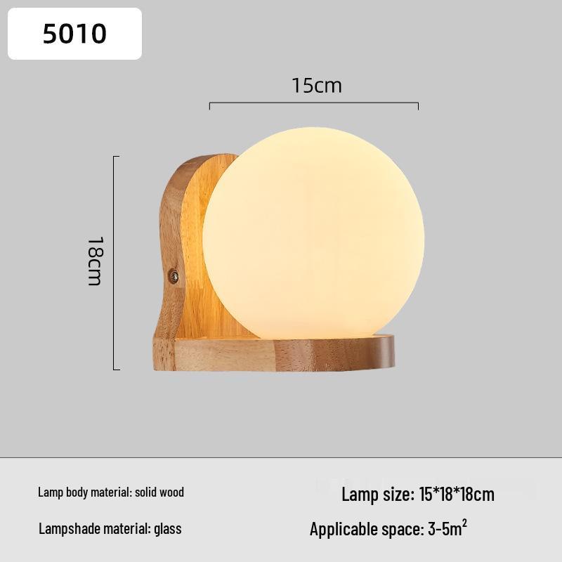 Solid Wood Glass Wall Lamp for Bedroom, Living Room, or Study - Chinese Art and European Style