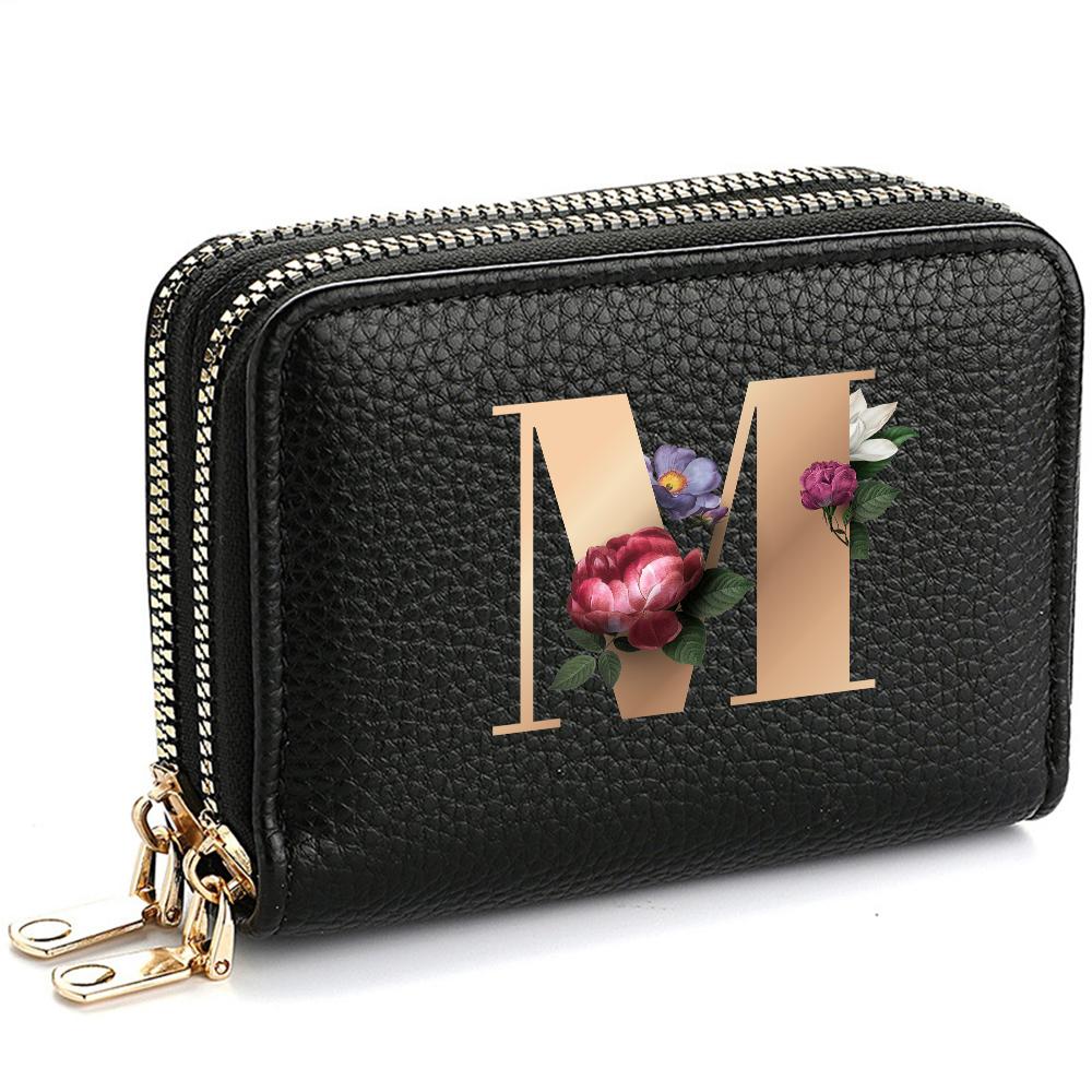 Portafoglio Portatessere da Donna, alla Moda, con Doppia Cerniera, Stampa di Lettere, Multi-Scomparto per Carte di Credito e Monete da Donna