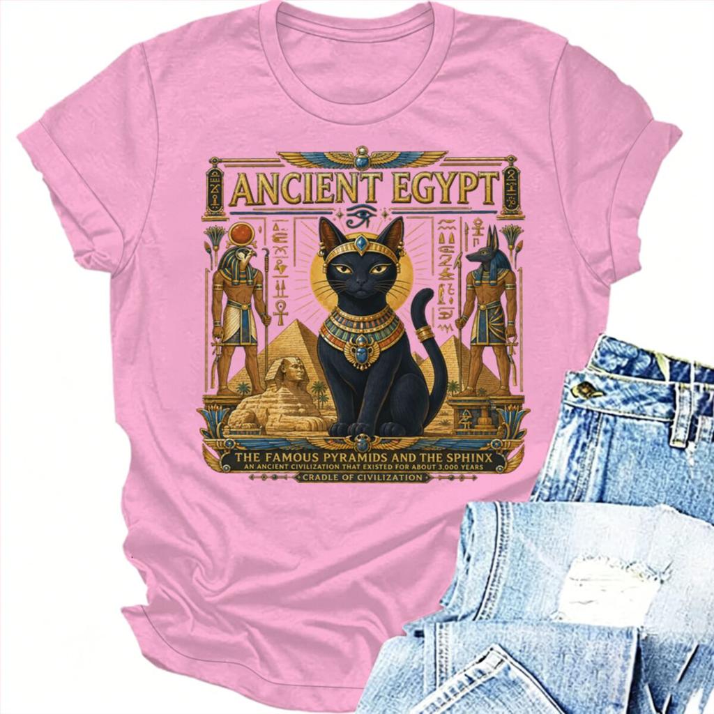 Ancient Egypt Sacred Black Cat Tshirts Unisex Unisex Vintage Myth Graphic Print Tops Short Sleeve Fashion Cat Lover Tshirts Gifts