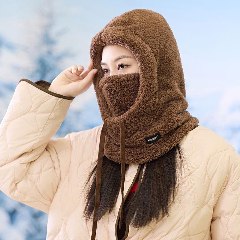 Women's Fleece-Lined Winter Beanie with Ear Protection and Windproof Scarf Mask