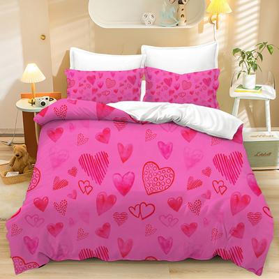 Home Textile Three-Piece Small Love Pink Cartoon Digital Printing Quilt Pillowcase Bedding