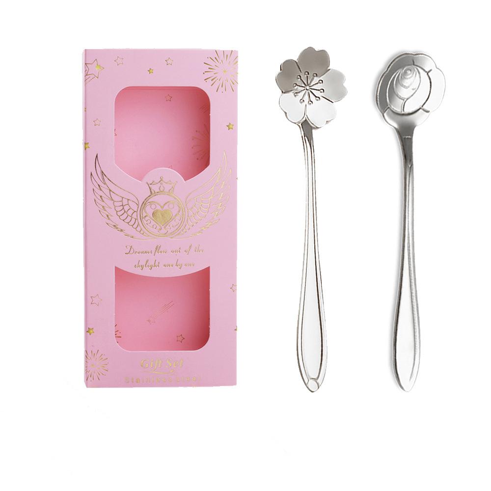 HANYANG Cutlery Set Small Spoon Gift Set Cherry Blossom Spoon Gift Set Rose Leaf Spoon Fruit Fork Gift Set