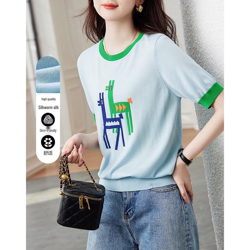 DME Women s Summer Round Neck Printed Knit Top M