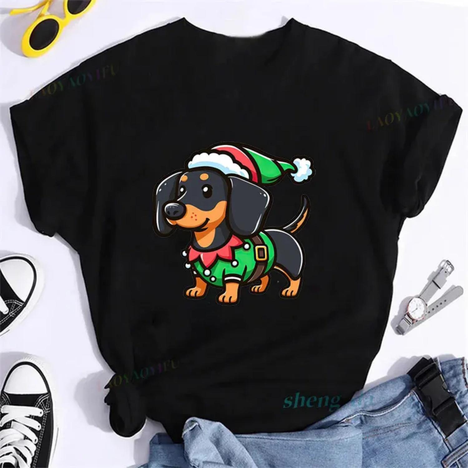 

Camisa Classic 100% Cotton Dachshund T-shirt Men Women Graphic T-shirts Short Sleeve O-collar Summer New Top Pet Lover Tee XXXXXL чорний