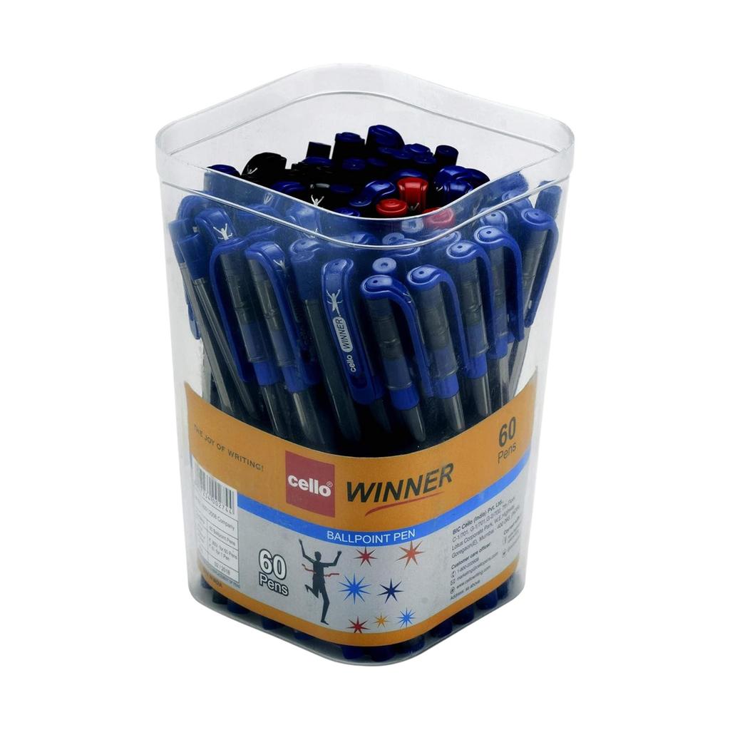 CELLO Winner Ball Pen Set Pack of 1 X 60 Pen Assorted Colors 0.7mm Fine Tip for Office, School & Home Use