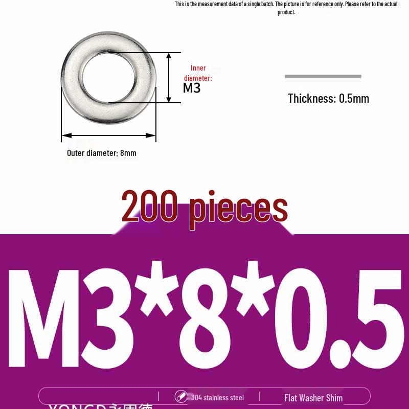 304 Stainless Steel Thickened Flat Washer / Ultra-thin Metal Gasket, Sizes M1.6-M10