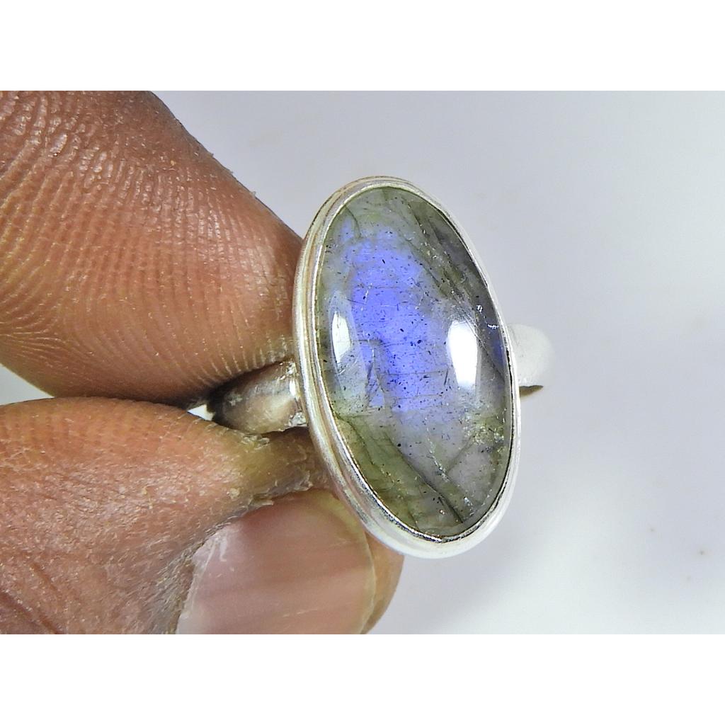 Natural Blue Labradorite Gemstone 925 Solid Sterling Silver Ring Size US-7 PG-225