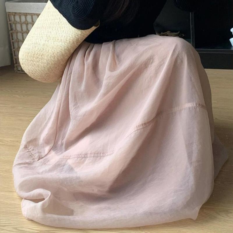 Women's Summer High-Waisted Organza Patchwork Tulle Half Skirt Mid-Length Long Skirt