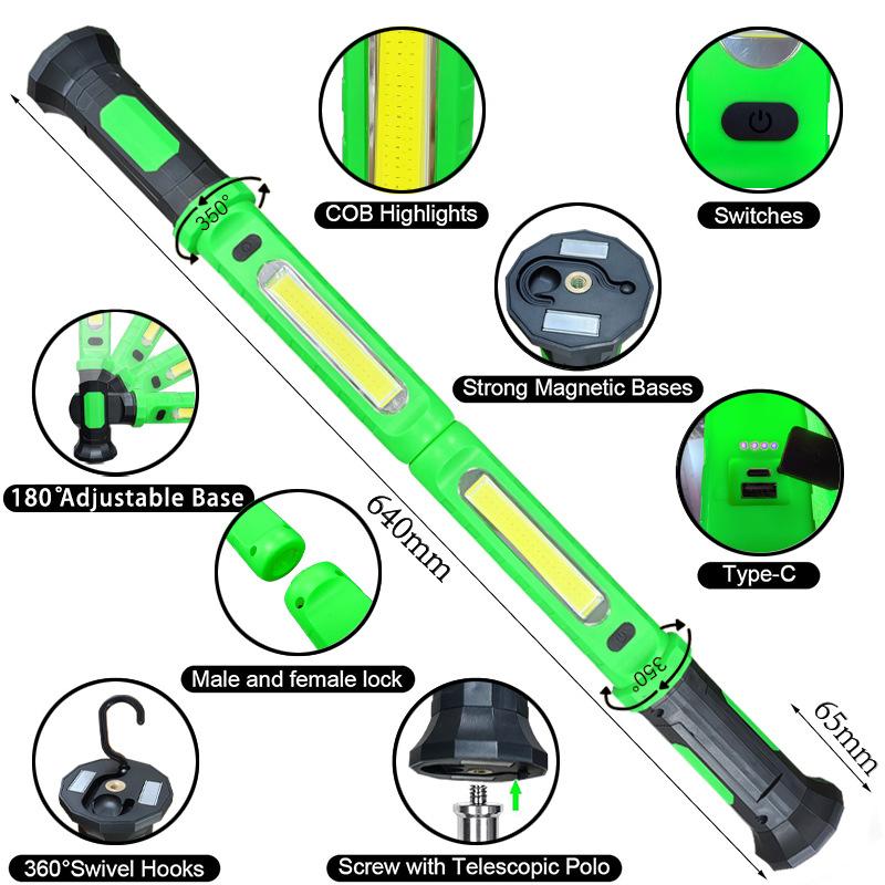 Work Light Bright LED Work Lights Rechargeable Magnetic Underhood Work Light with Hooks Cordless Battery Powered Flashlight