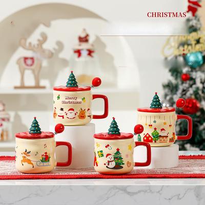 Niedliche Weihnachtskeramiktasse fürs Büro, hochwertiger Wasserbecher mit Deckel, Frühstückstasse für Zuhause, Souvenir-Geschenktasse