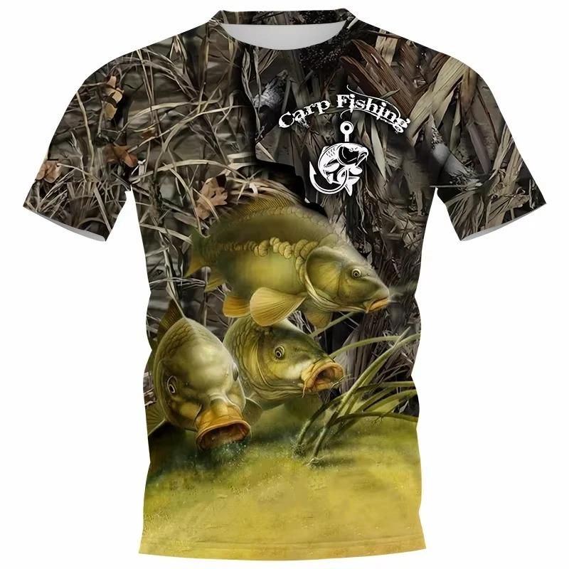 Vintage T Shirt for Mens Fishing 3D Print Outdoor Sports Short Sleeve Top Casual Man's T-shirt Loose Tee Streewear Men Clothing