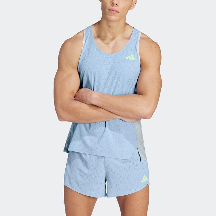 Adidas Adizero Running Singlet With Letter Logo Print Men Tops Blue IM4168