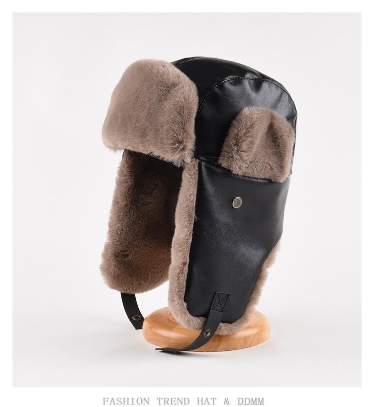 Leather Lei Feng Cap Men and Women In The Fall and Winter Thickened Warm Ear Protection Cap Outdoor Skiing Cycling Velvet Cold Cap