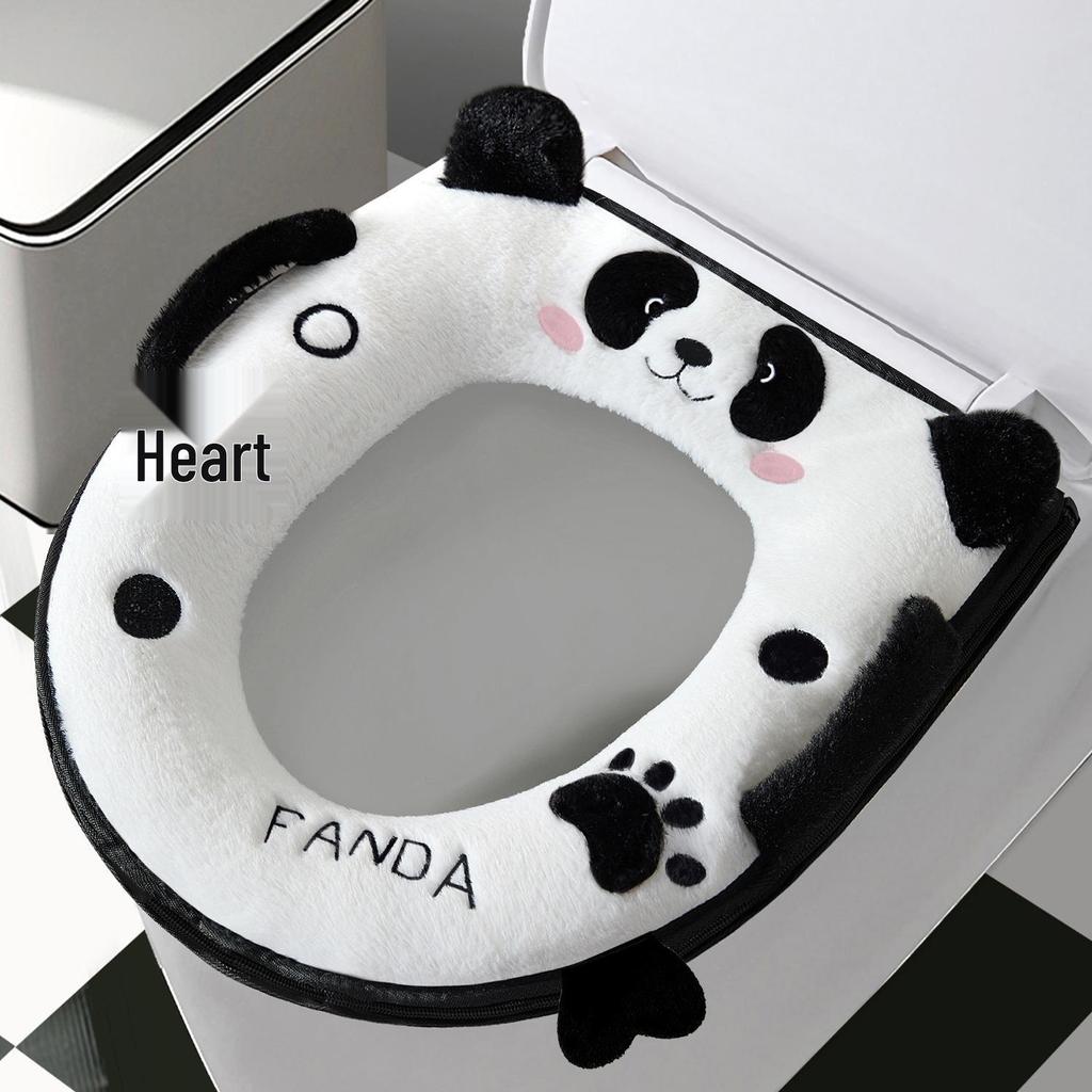 Four Seasons Universal Plush Toilet Seat Cover Set - Winter Thickened Zipper Style Cushion Ring.