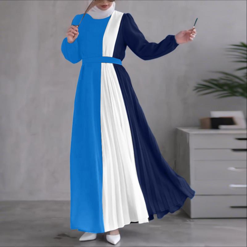 

ZANZEA Muslim Casual Women Round Neck Long Sleeve Patchwork Long Dress 5XL синій