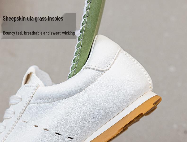 Frühling/Sommer Damen Weiße Rindsleder Schnür-Flache Freizeit-Sneakers