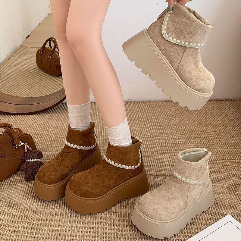 Autumn and winter retro warm thick-soled Martin boots women's fashion versatile one-pedal short boots matte daily cotton shoes