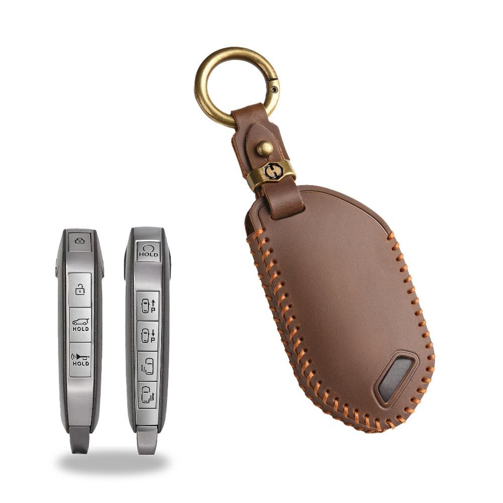 Genuine Leather Key Cover for KIA 2024 Model Car Keys Protective Case Keychain Accessories