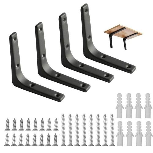 Phyxiul Shelf Brackets, Steel Brackets, Set of 4, Wall-Mounted, Hanging Shelf Brackets, L-Shaped Brackets, 50kg Weight Capacity, Storage, Space-Saving