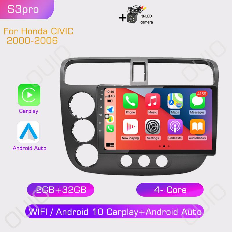 2din 8G+128G IPS 9inch Android10 Car Radio Multimedia Player Carplay Auto GPS Navigation DSP BT For Honda CIVIC 2000 2001-2006