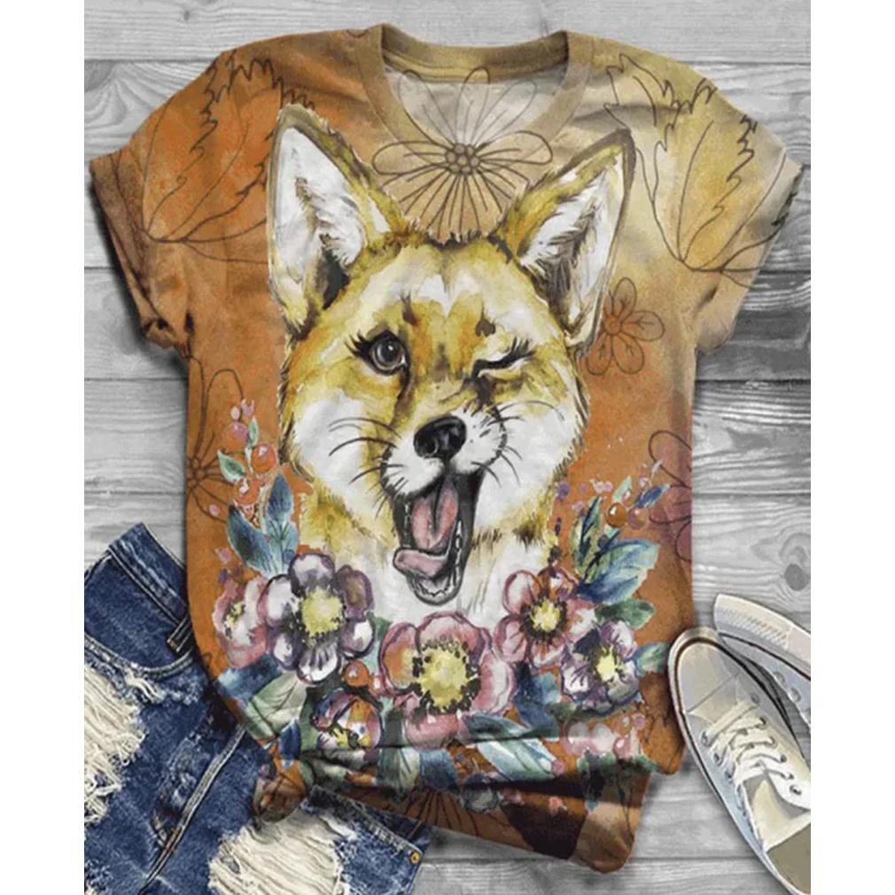 

Футболка с забавным и милым уличным принтом, круглым вырезом и короткими рукавами