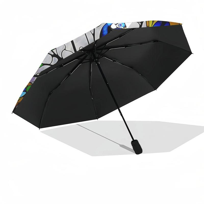 1pc Stained Glass Peacock Design Automatic Opening Folding Umbrella with 3-Fold Design, 8-Bone Iron Frame, Outdoor, Festive Gift for Fans, Travelers,