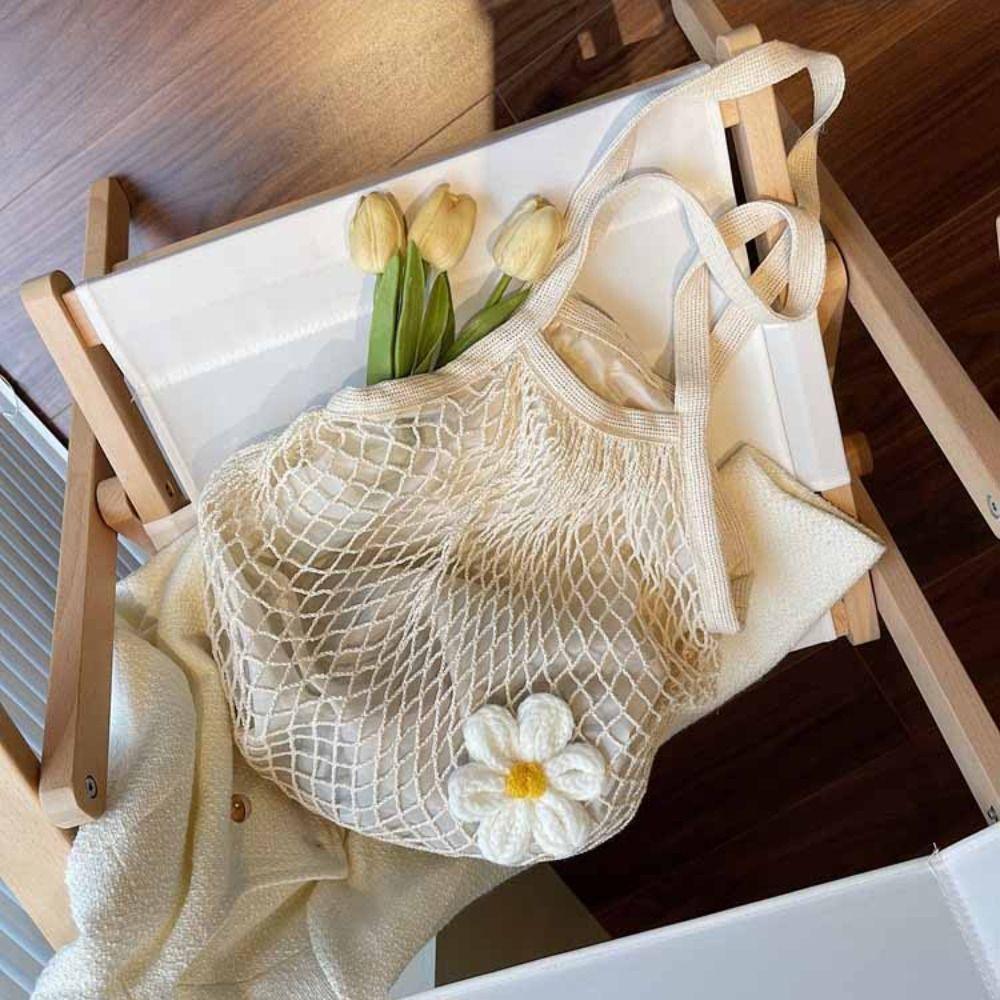 Polyester Hollow Woven Shoulder Bag Large Capacity Summer Beach Tote Bags  Clothes Storage