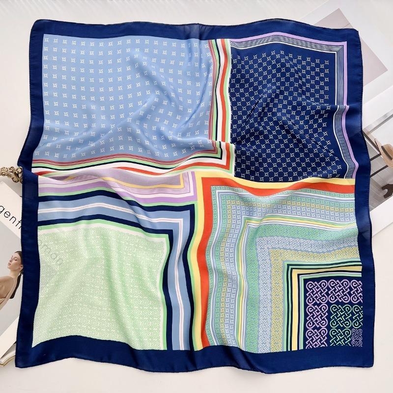 68cm Rainbow Striped Printed Scarf Women's New Style Emulated Silk Scarfs Fashion Versatile Clothes Bag Accessories Scarf