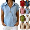 Women V Neck Button Down Shirt Short Sleeve Casual Blouse Lightweight Relaxed Fit Summer Top