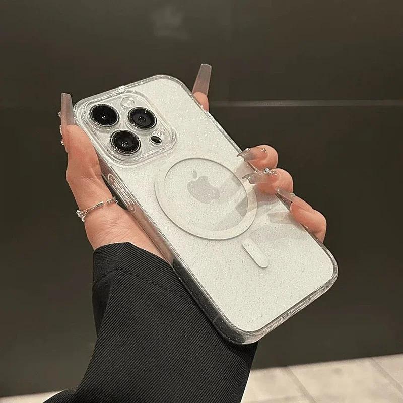 Luxury Glitter Magsafe Transparent Phone Case For iPhone 17 16 13 14 15 17 Pro Max Air Plus Magnetic Bumper Silicone Soft Cover