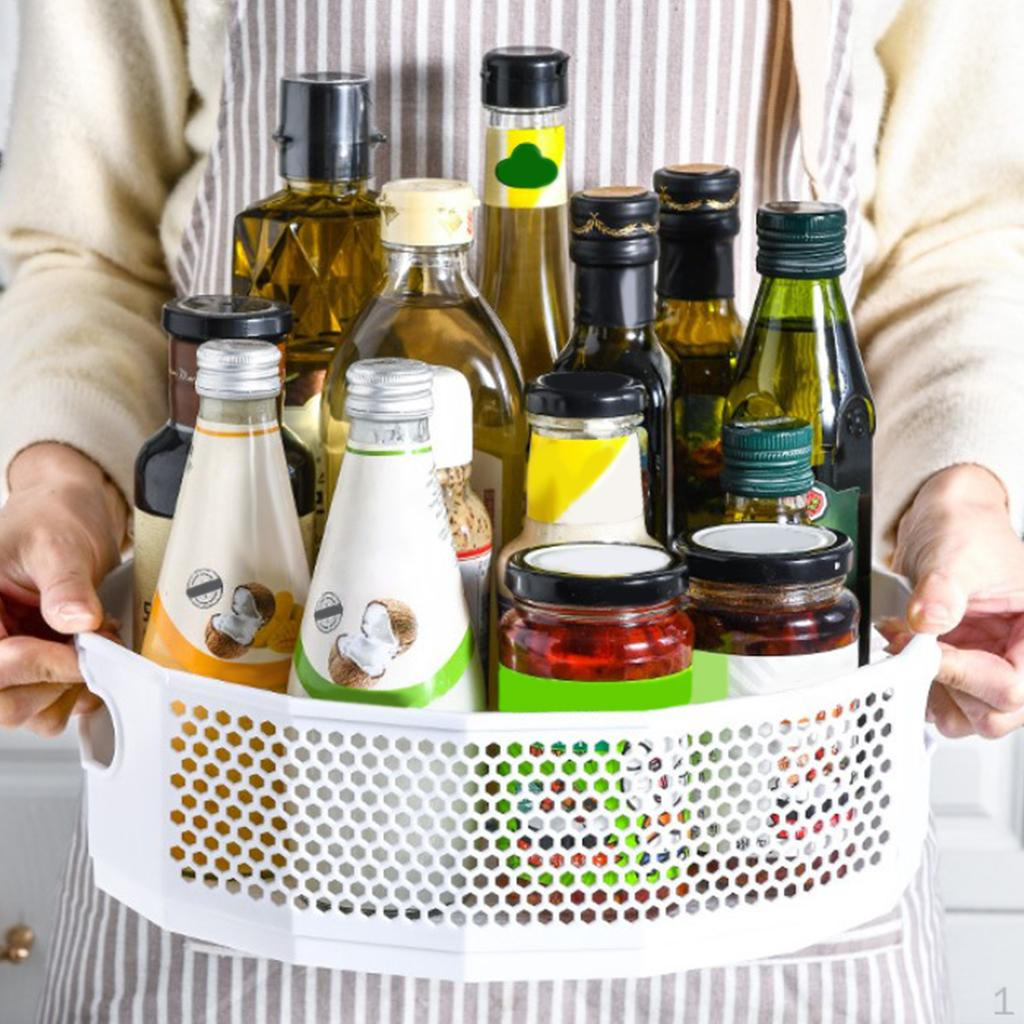 

Rotating Kitchen Bathroom Round Storage Tray Multi-function Pantry Makeup Organizer Container White L