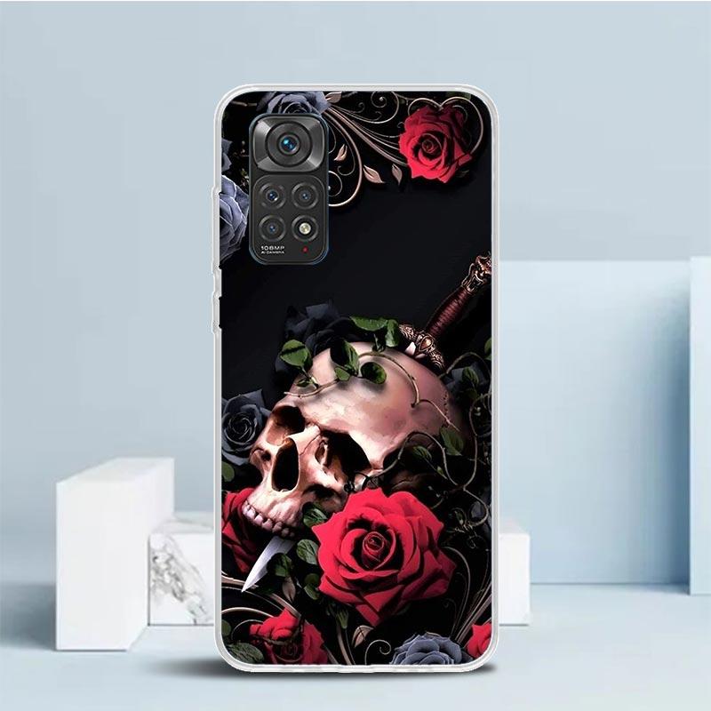 Human Skeleton Red Rose Phone Case For Xiaomi Redmi Note 15 14 14S 13 12S 12 Pro Plus 11S 11 11T 11E 10S 10 + Soft TPU Back Cove