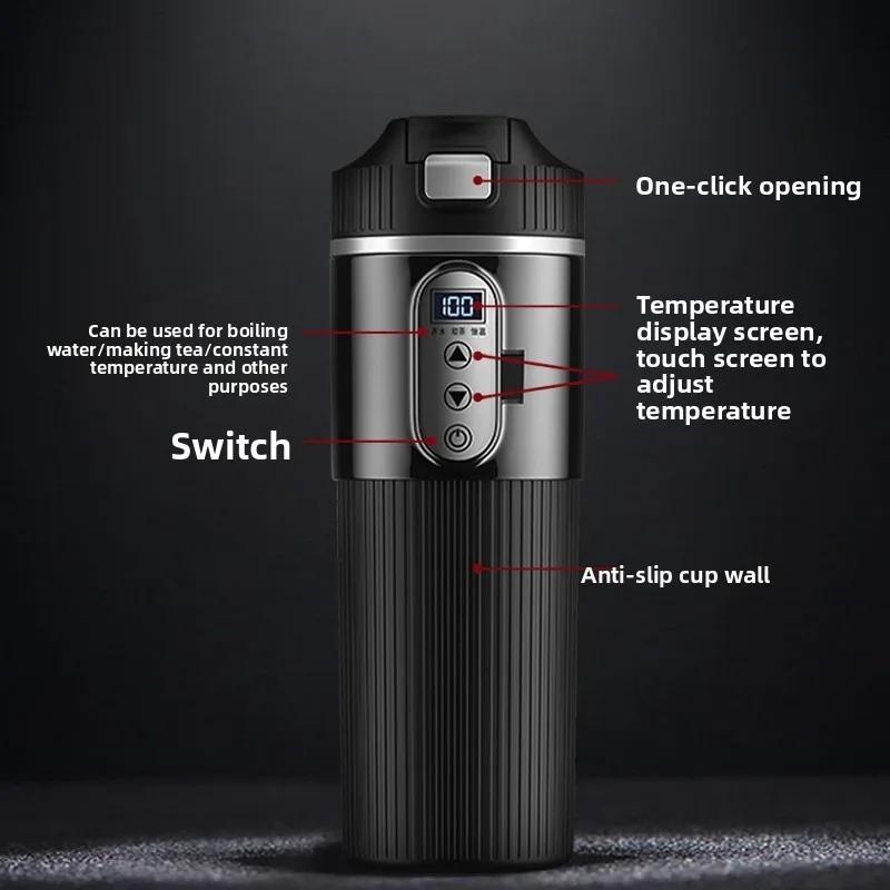 12V 24V Electric Heating Car Kettle 500ML Heater Cup Stainless Steel Fast Heat Water Cup for SUV Truck Camping Travel Kettle