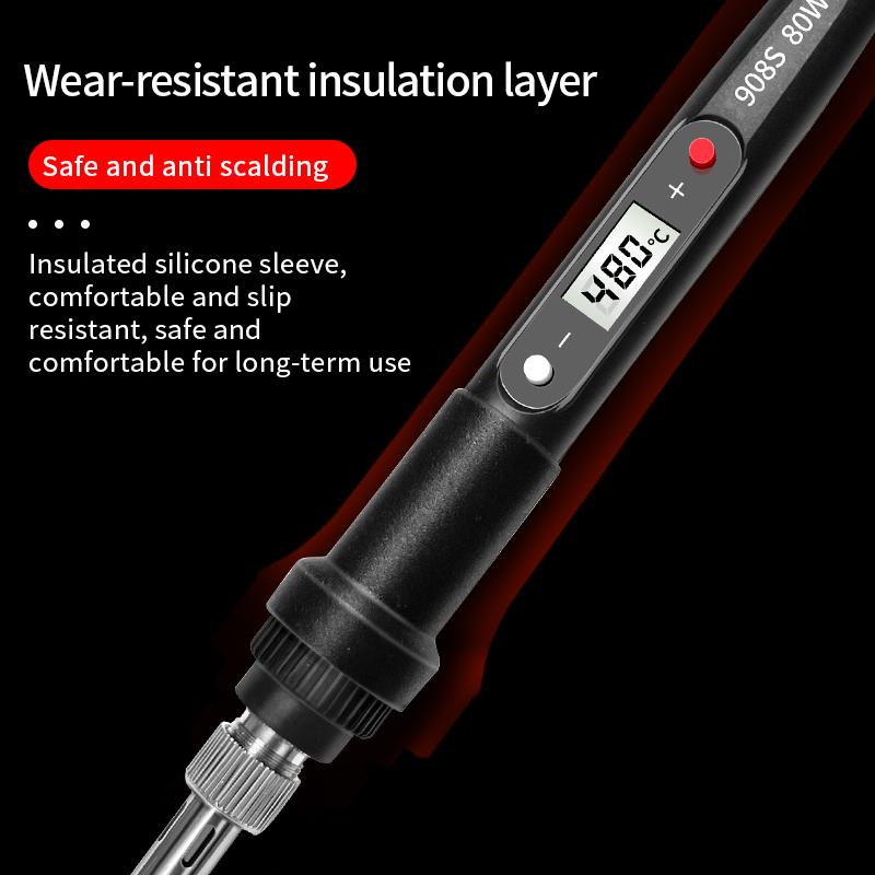 Soldering Iron Kit 80W with LCD Adjustable Temperature 180-480°C Fast Heating Ceramic Core, Desoldering Pump, Wire, Multimeter