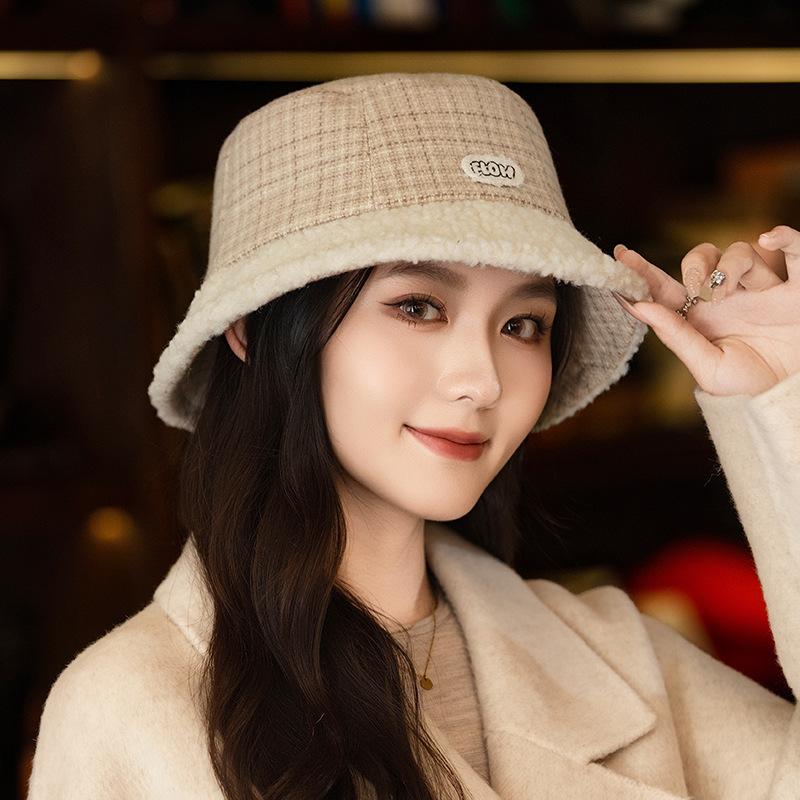 Japanese Versatile Plush Fisherman Hat In Autumn and Winter Thickened Windproof and Warm Bucket Hat Retro Casual and Small Face