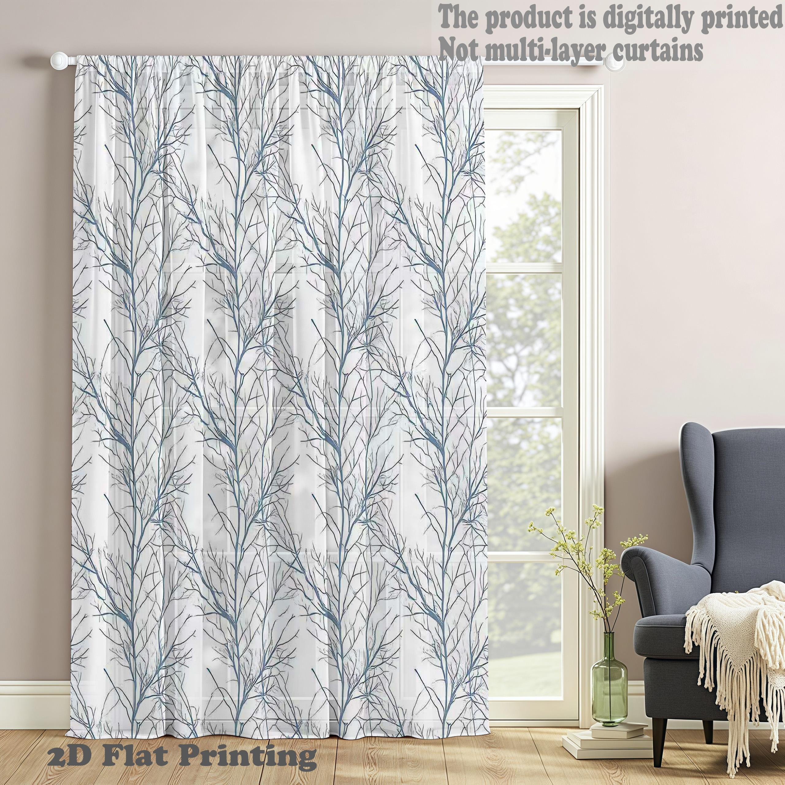 

Modern Minimalist Natural One Piece Branch Texture Window Curtain Low Saturation Color Transparent Sensation Curtains Made Of Polyester W100*H70(CM)-Hooks&2PCS