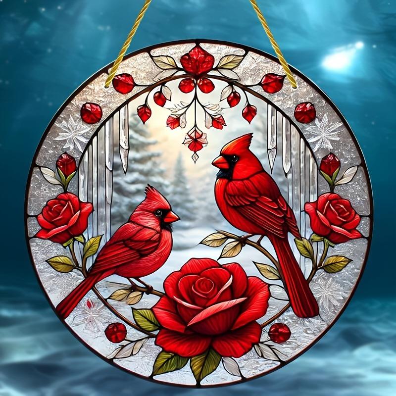 2D Flat Colorful Glass Style Red Bird Acrylic Acrylic Decoration Sign, Suitable for wall decoration, porch, room, villa, accents Home, Hallway, or Wor