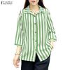 ZANZEA Women Casual Turn Down Collar 3/4 Sleeve Loose Stripe Blouse