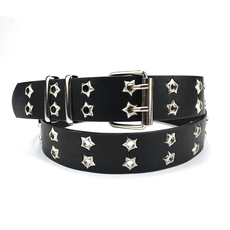 Hollow Punk Women'S Belt Double Pin Buckle Double Air Eye Belt Women'S Decorative Jeans Belt