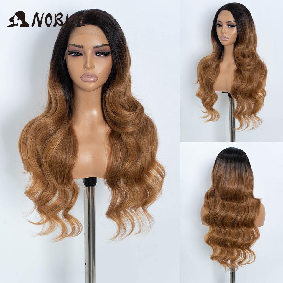 

Noble Cosplay Synthetic Lace Frontal Wigs For Women 26 Inch 13x4 Long Wavy Lace Front Wig Ombre Brown Blonde Highlight Lace Wig (as the picture,130%&28inches&full lace wigs)