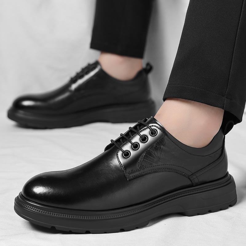 New Men Genuine Leather Korean Style Business Casual Breathable Versatile Four Seasons Trendy Black Groom Wedding Partner Shoes