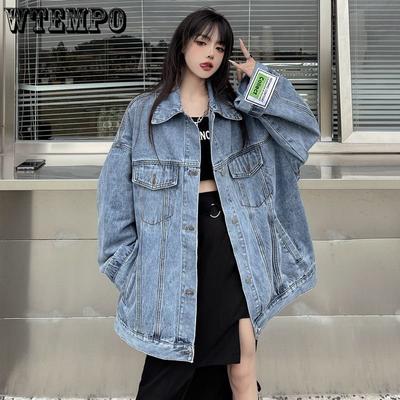 Jachetă din denim pentru femeie, primăvară și toamnă, jachetă coreeană de blugi largi, studentă, stil Hong Kong, stil retro și chic. Top Tidal Ins