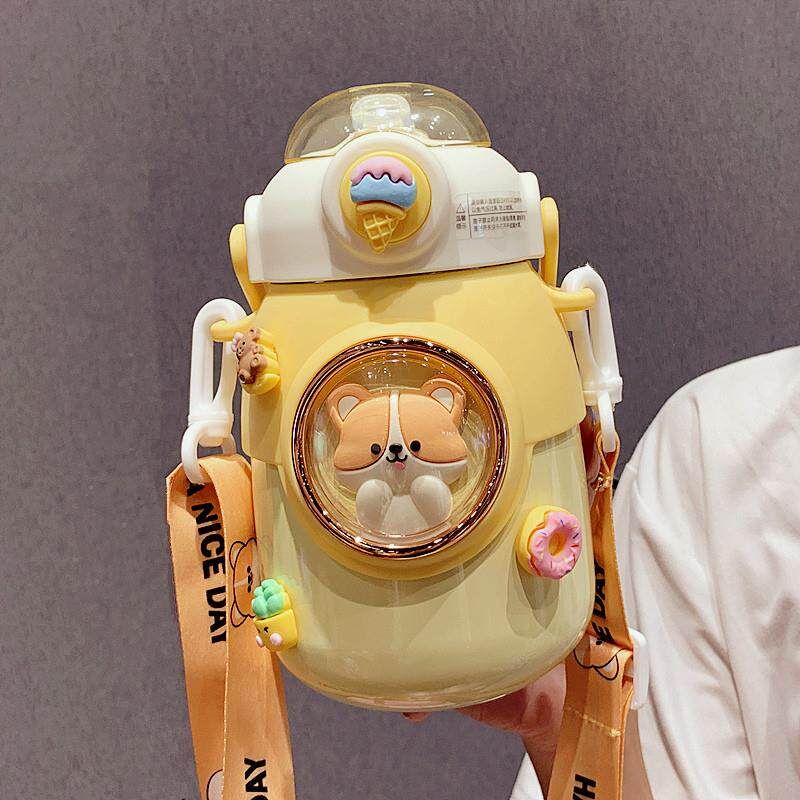 Cute Large-Capacity Thermos Cup 316 for Children with Straw, High-Appearance Portable Insulated Water Bottle for Girls