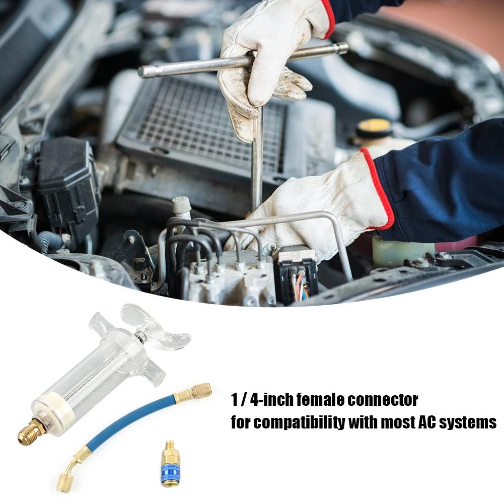 Car A/C Oil/Dye Injection 30Ml 1Oz With R-134A Low Side Quick Coupler Adapter 1/4 Air Conditioning Auto Manual Oiler Syringe