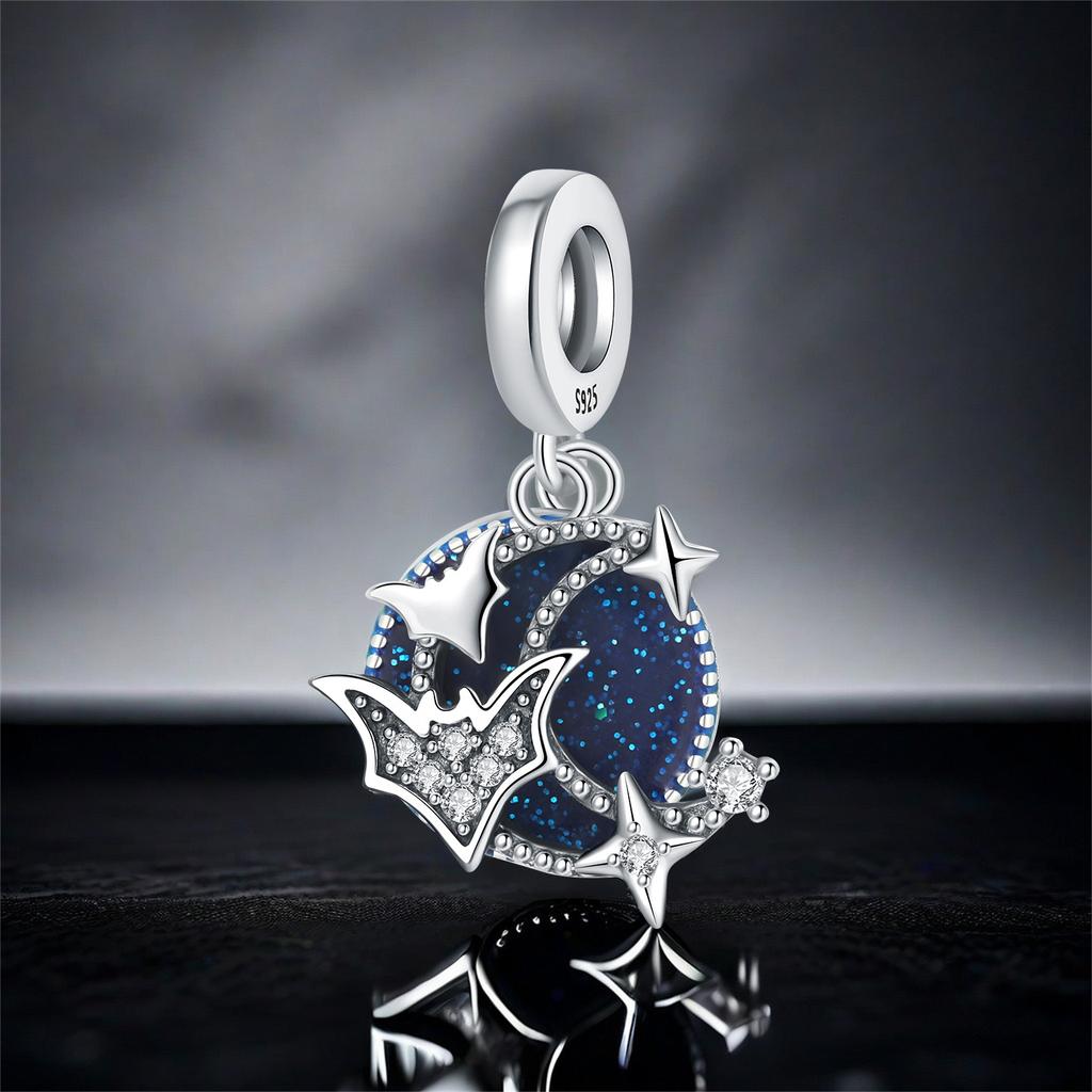 Copper Blue Starry Sky Bat Pendant Fit Fine Original Bracelet Charm Beads Necklace Diy Jewelry Gift Accessories