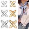 Fashion Cross Scarf Clip X Shape Metal Brooches for Women Hollow Bow Scarves Buckle Holder Shawls Jewelry Clothing Accessories