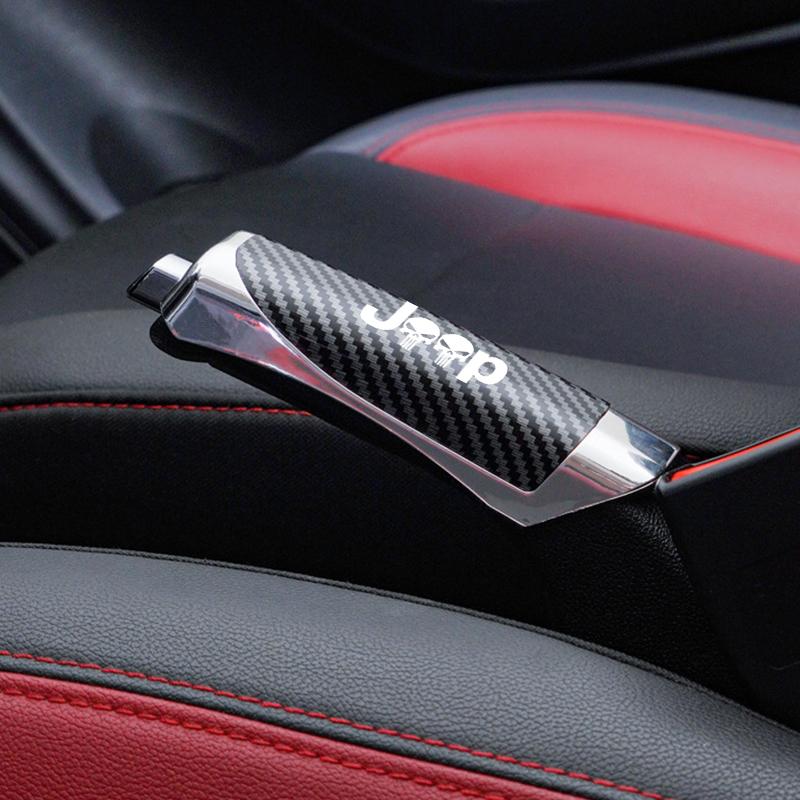 Car Hand Brake Cover Carbon Fiber Handbrake Grips Protect Cover For Jeep Renegade Wrangler JK JL Grand Cherokee Compass Patriot ALZ1