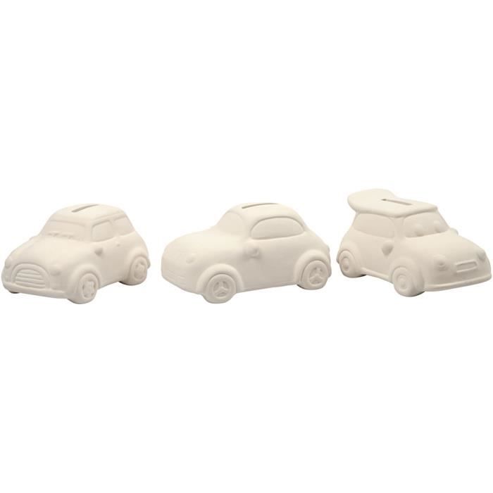 Weißes Terrakotta-Sparschwein - mit Gummistopfen. Packung mit 3 verschiedenen Designs. Art. 50541