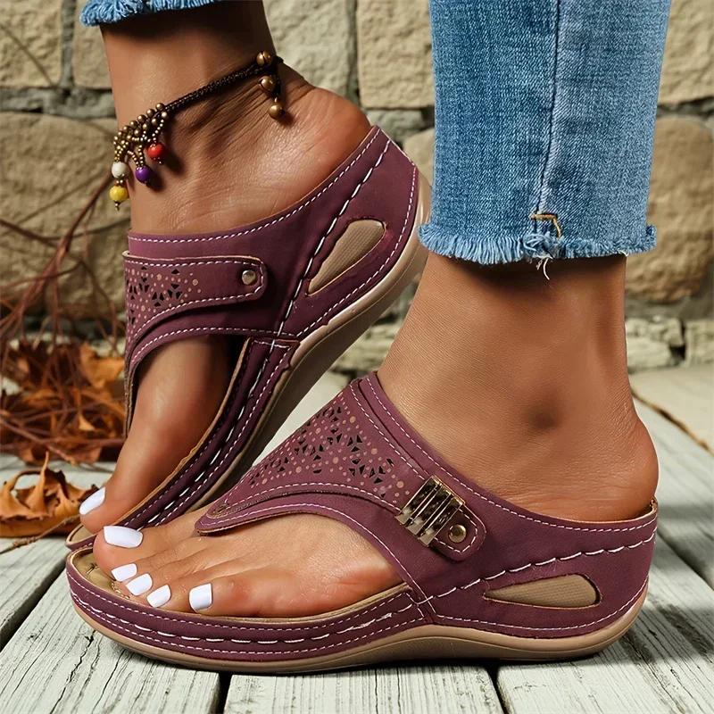 Fashion Woman Slippers 2025 New Wedge Sandals Flip Flops Non-Slip Soft Platform Shoes Lightweight Orthopedic Slippers Slides Women