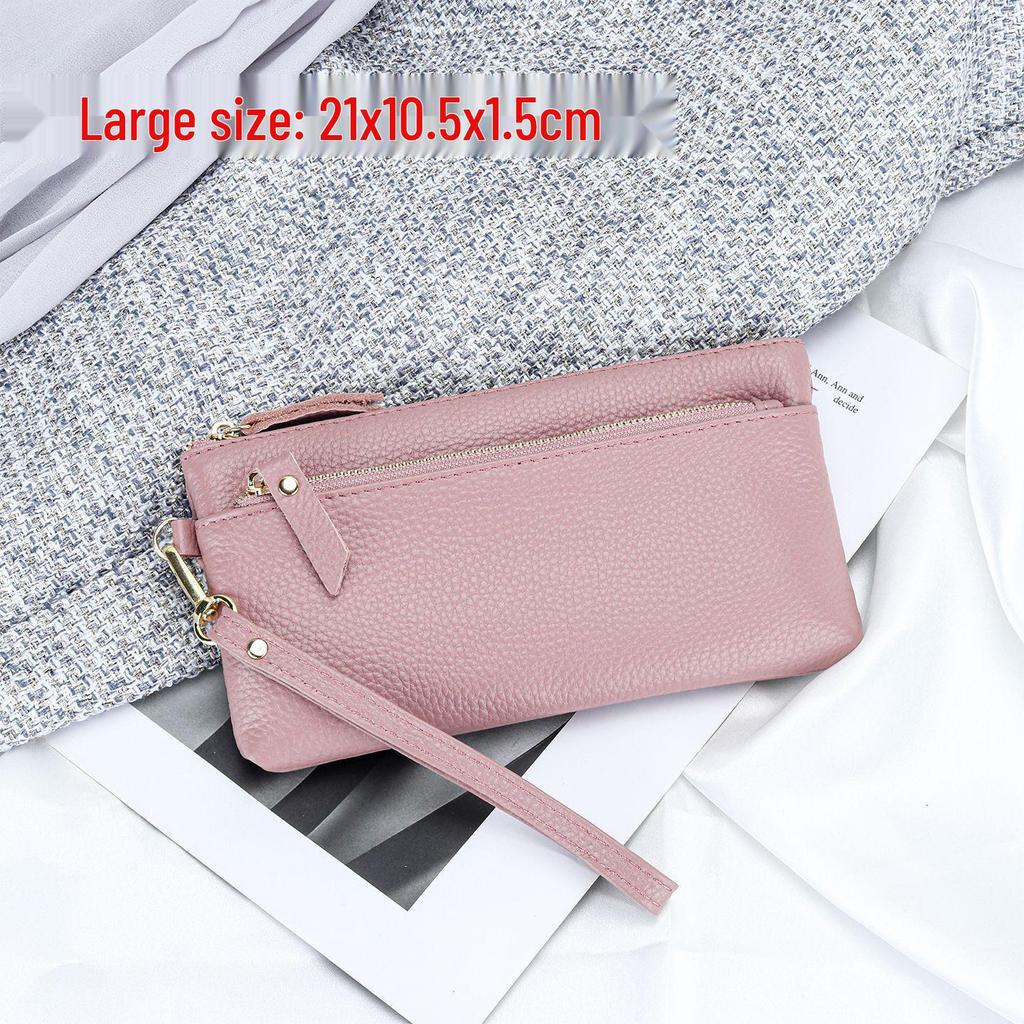 Portefeuille Pochette en Cuir de Vache Grande Capacité pour Femme avec Rangement pour Téléphone